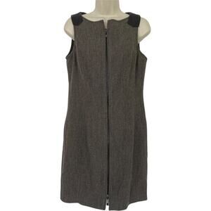 Worth Dress Womens 10 Wool Blend Stretch Shift Sleeveless Faux Leather Trim